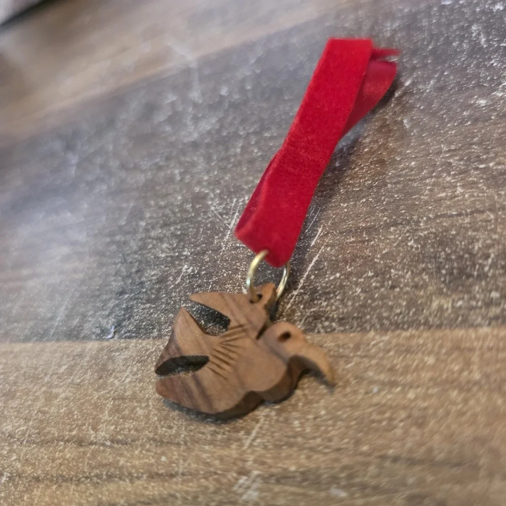 Christmas Tree Ornament Bird Dove Wood Ribbon Miniature Mini Carved Holiday 1.5